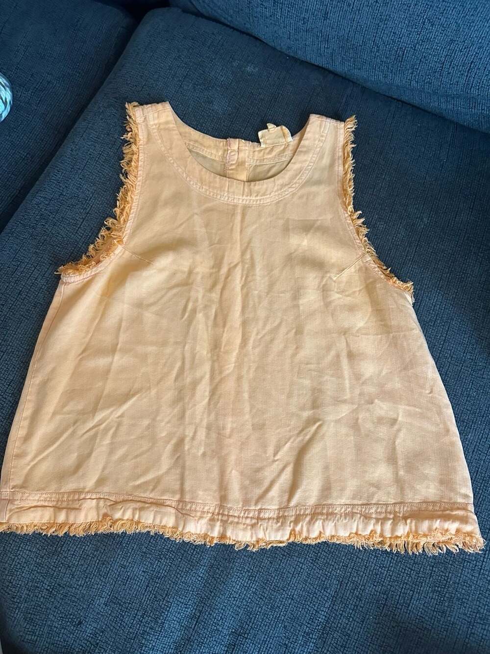 Umgee Linen Frayed Edge Sleeveless Top Size S Yellow